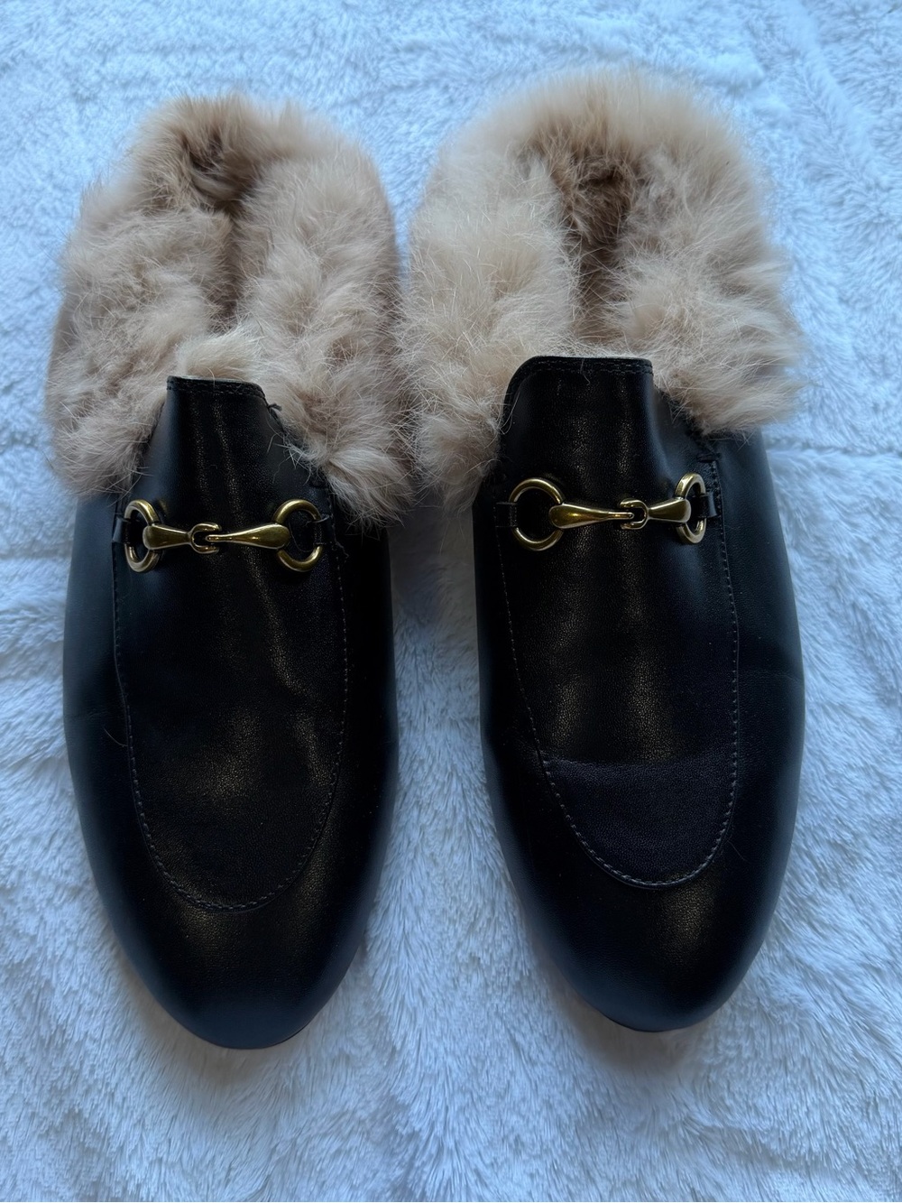Black Fur-Lined Slip-On Loafers